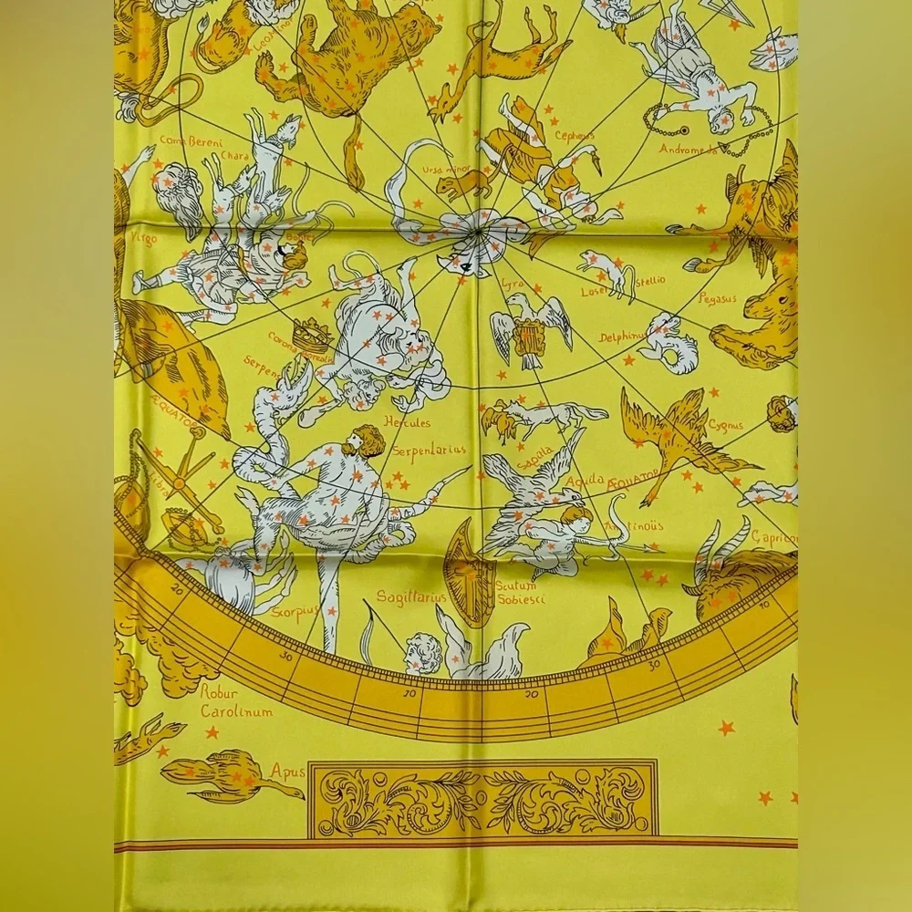 Hermès “Hémisphærium Coeli Boreale” Silk Scarf – Yellow Zodiac Constellation - Picture 6 of 8